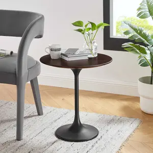 Modway Lippa 20" Round Wood Grain Side Table in Black Cherry