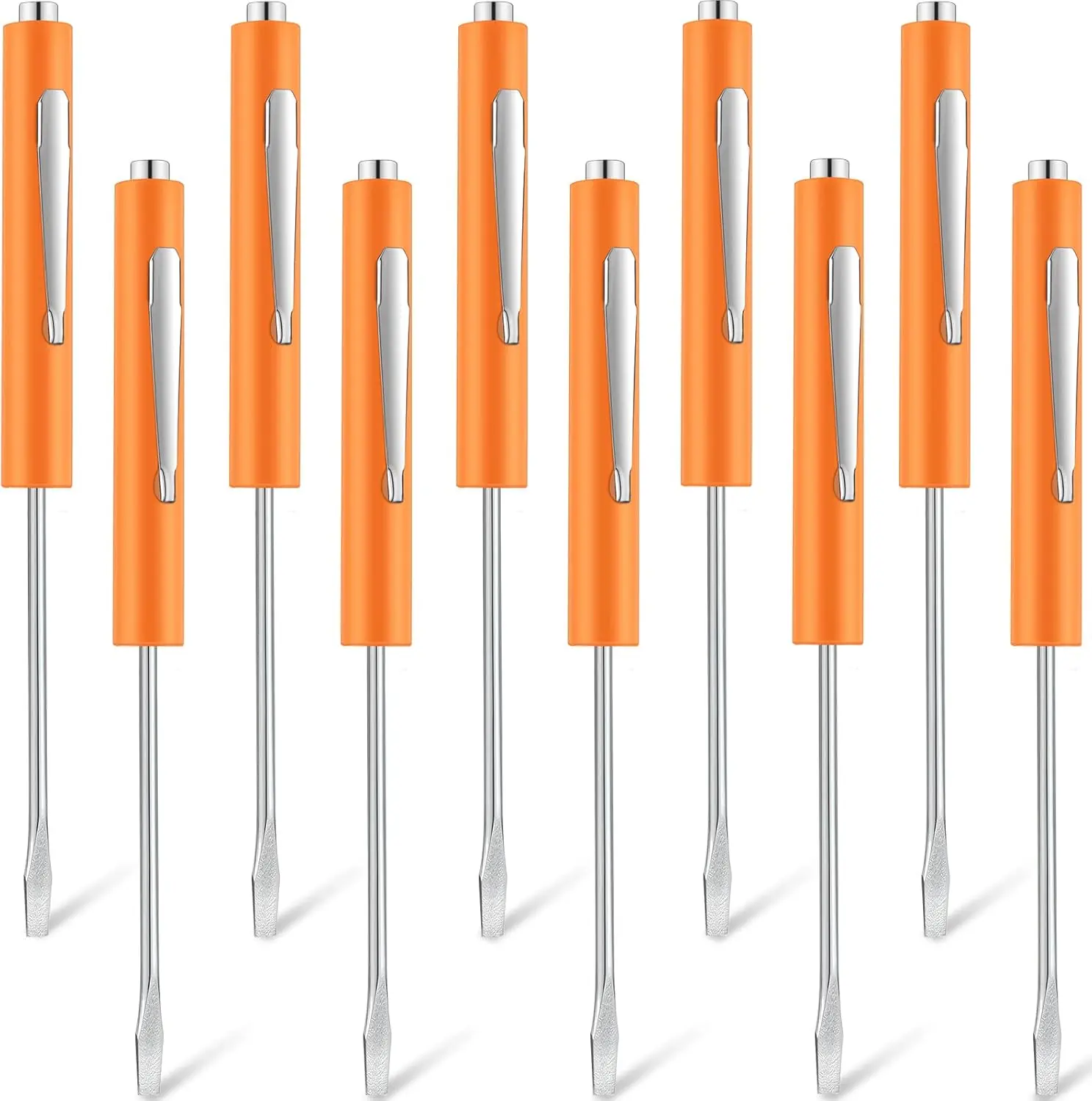 10 Pieces Pocket Screwdriver Mini Tops and Pocket Clips Magnetic Slotted Small Screw Driver with Single Blade Head for Mechanical, Electrician(Orange)