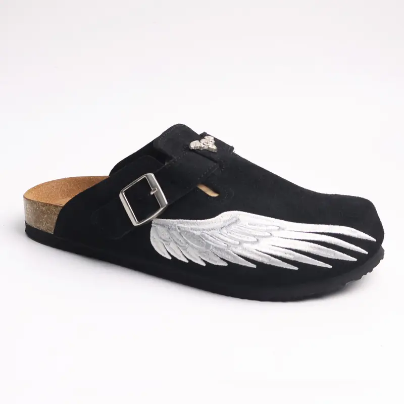 MEN'S Mule Shoes, Slip On Mules, Streetwear Mules, slip-on shoe Cowhide Leather Upper, Embroidered Design Textured Design clogs shoes, Casual Style, Rubber Sole, Spring & Fall Footwear