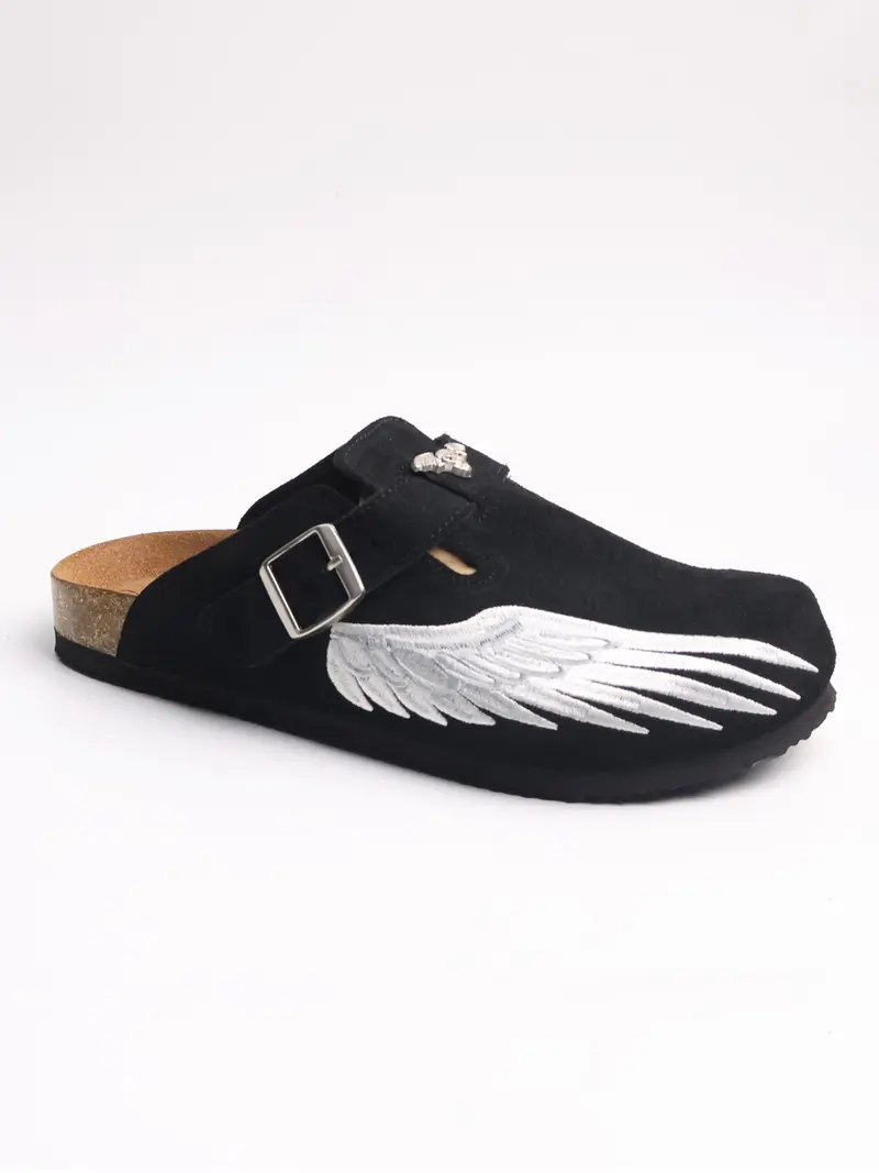 Embroidered Leather Sandals, Punk Style Cowhide Mules  display picture 1