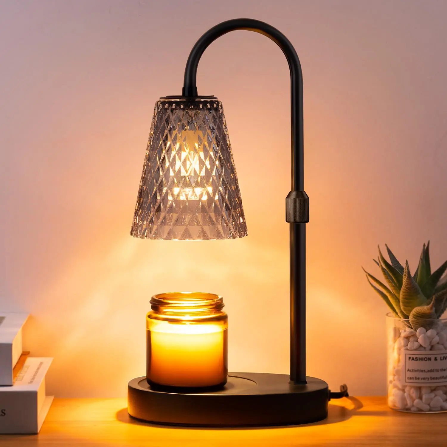 Candle Warmer Lamp Electric with Timer Candle Burner Lamp Shade Top Flameless Jar Height Adjustable