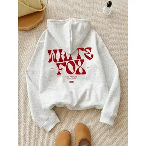 Women’s retro American casual hoodie, autumn and winter wool-lined jacket, long-sleeved letter-print backless top GARMENTARY