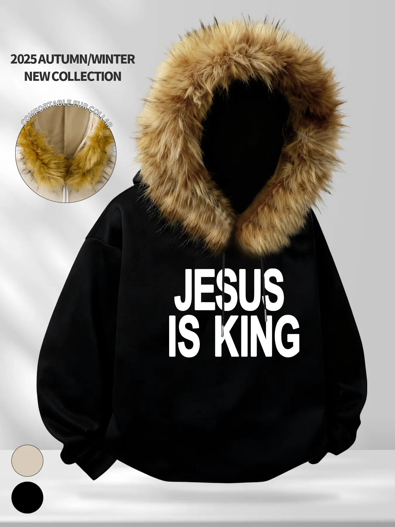 Heavyweight Thermal Fur Hooded Winter Hoodie - Black Oversized Parka Style Pullover with Giant Fur Trim | Thickened Warm Streetwear Statement Graphic Cold Weather Essential | Viral Outdoor Extreme Cold Must Have Unisex | #furhood #wintercoat