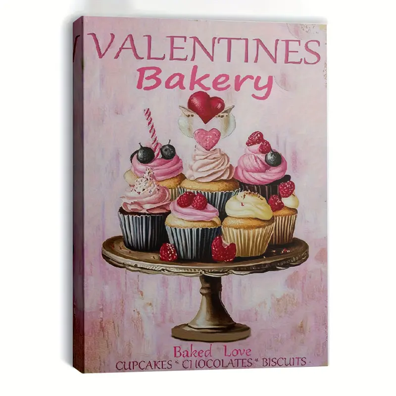 1 Piece, Valentine's Day Bakery Love Theme Framed Canvas Wall Decoration. Suitable for Home, Cafe, Office Decoration. Valentine's Day Gift Idea