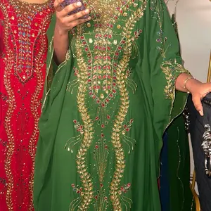 Luxury Abaya in Vibrant Green with Intricate Gold hand  Beaded Details for Festive Wear
