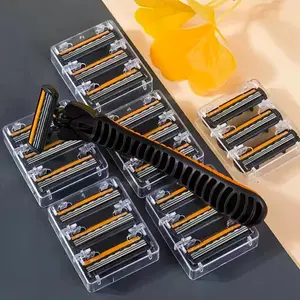 Men's Manual Safety Razor Set, Clean And Close Shave, Efficient Hair Removal, Three Layer Stainless Steel Blades, Replaceable Single Blade Shaver, Handheld Grooming Kit, Durable, Durable Material