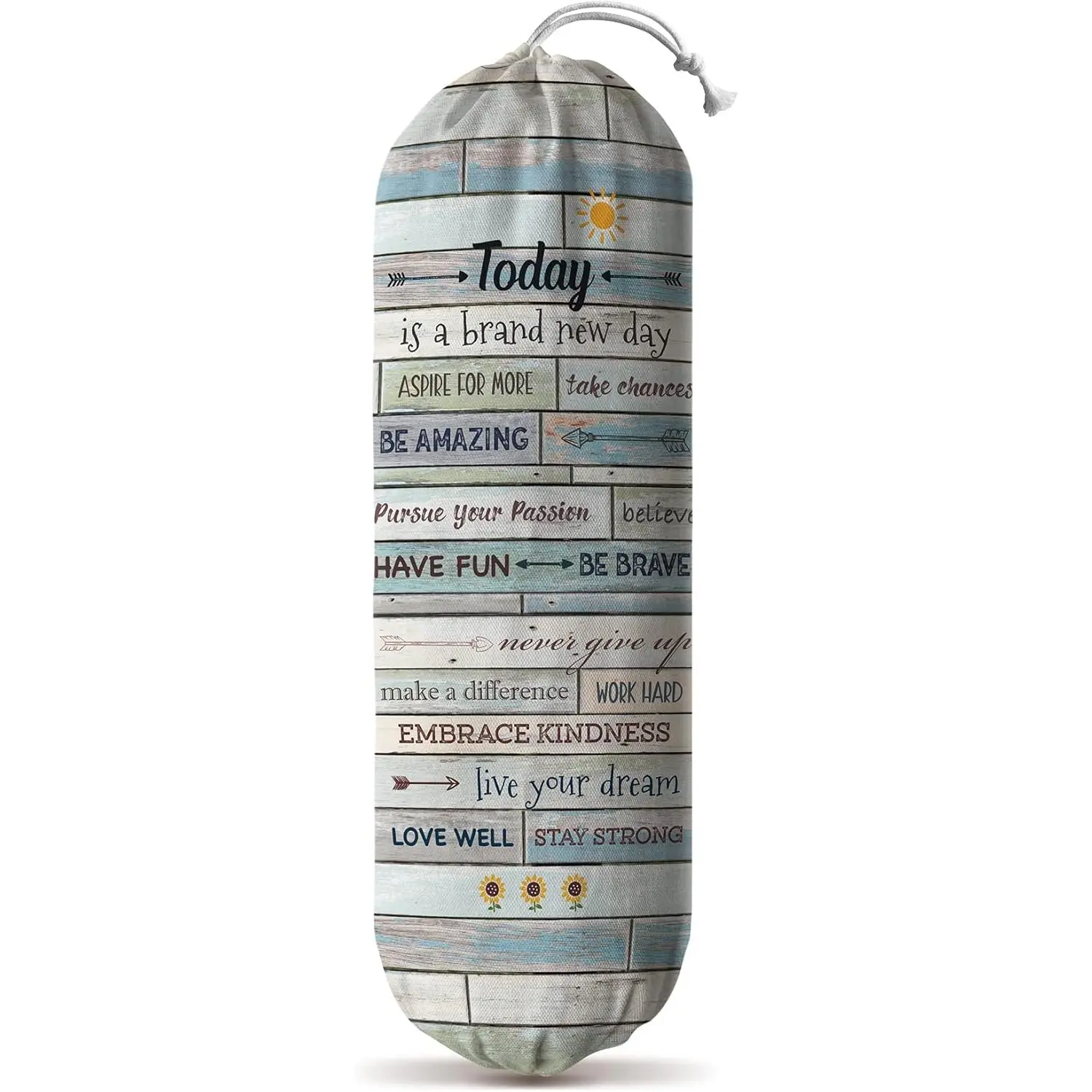Inspirational Grocery Bag Storage Dispenser Today Is A  Day Quotes Plastic Bag Holder Organizer Container for Shopping Trash bags -Teal Motivational Kitchen Decor Canvas Art 23x9