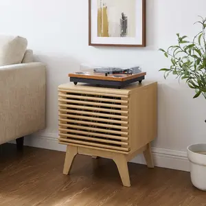 Modway Render Vinyl Record Display Stand in Oak