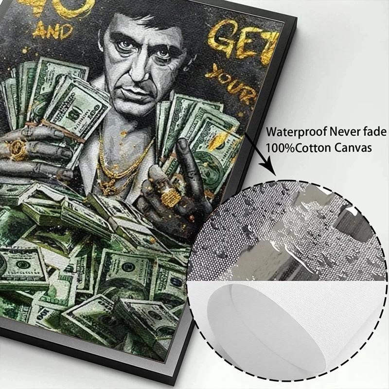 1 piece/set, Tony Montana series inspirational quotes from Scarface, Dollar/Money/Cash, canvas print, wall decor, Modern Home Decor, bedroom/office home decor, frameless, 2D flat