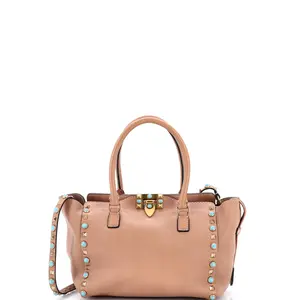 Pre-owned Valentino Leather Tote Bags REBAG Garavani Rolling Rockstud Tote with Cabochons Small by Rebag