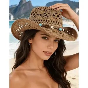 Women's Boho Beach Sun Hat – Breathable Summer Fedora & Panama Style Hat, Lightweight Outdoor Wide Brim Cap, Fashionable Travel & Vacation Accessory, Perfect Gift for Women