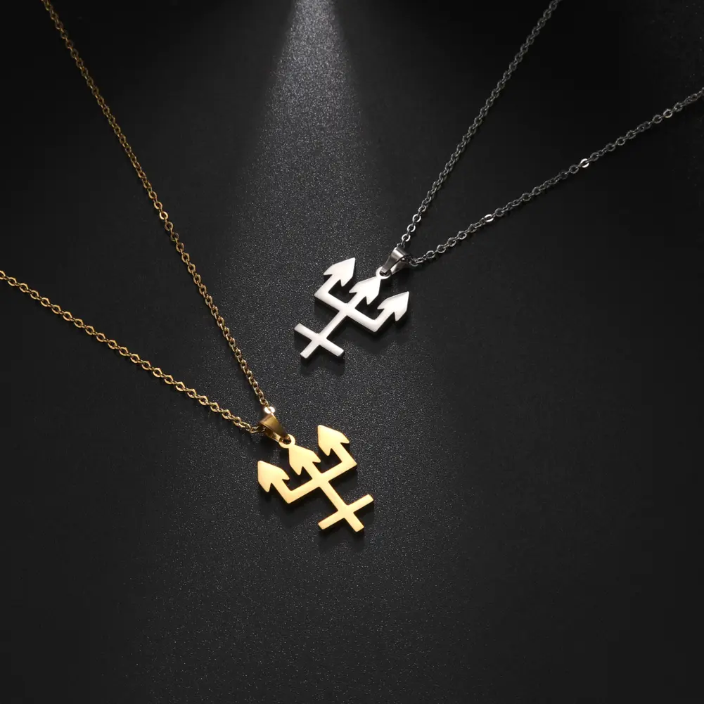 Cazador Trident Inverted Cross Pendant Necklace For Women Men Stainless Steel Chain Necklaces Jewelry Acero Joyeria New 2026