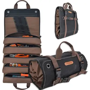 Heavy-Duty Waxed Canvas Tool roll, 15-Pockets Tool Wrap Roll, 15L Tool Up Roll Bags, Tool Bag Roll, Tool roll organizer, Roll up tool bag organizer