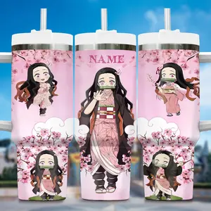 STORMMECH- Nezuko 40oz Insulated mug, insulated tumbler,  cartoon design, thermal mug, double wall vacuum stainless steel, straw lid with handle leak proof, keeps hot 12 hours cold 24 hours, valentine birthday gift