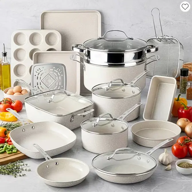 GraniteStone 20-Piece Nonstick Cookware Set | Complete Pots & Pans Set for Kitchen