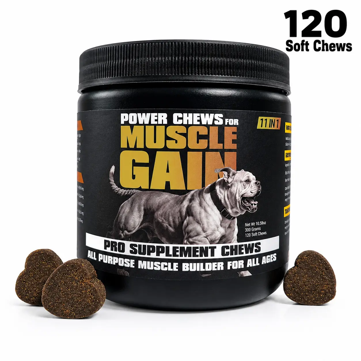 Dog Muscle Builder & Weight Gainer Soft Chews - 11-in-1 BCAA Amino Acid & Glucosamine Supplement, 120 Ct Chicken Flavor for Active All-Breed Dogs (Endurance & Exercise Recovery Support)