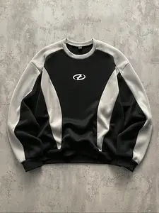 Men's Casual Colorblock Patchwork Long Sleeve Sweatshirt Rwcy031, Stylish Relaxed Fit Pullover, Comfortable Daily Wear, Fashionable Men's Clothing