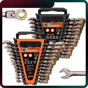Flex-Head Ratcheting Wrench Set|   Metric and SAE|   Ratchet Combination Wrenches Set with Organizer|   72-Teeth|   Chrome Vanadium Steel Hardware
