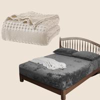 Waffle Blanket Oatmeal/Q & Fitted Sheet DarkGrey/Q