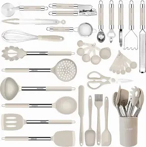 Kitchen Utensils Set-Silicone Cooking Utensils-32pcs Non-Stick Silicone Cooking Kitchen Utensils Spatula Set with Holder-Best Kitchen Cookware with Stainless Steel Handle