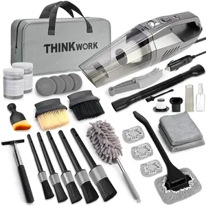Car Cleaning Kit, Car Vacuum Kit, Car Detailing Kit Interior Cleaner - High Power Vacuum with 10Pcs Brush and Storage Bag, Gray Car Interior Cleaning Kit for Men and Women