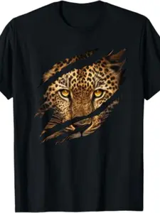 Men'S Wild Animal Face Graphic T-Shirt - 100% Crew Neck Short Sleeve Tee with Leopard Cheetah Tiger Lion Print, Safari Style Casual Shirt for Men, All-Season Fit & Wildlife Design for Casual Attire & Themed Events
