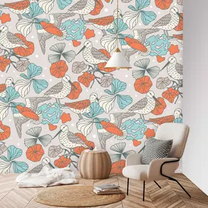 Bird Wallpaper, Chic Wallpaper, Nature Wallpaper, Hotel Wallpaper, Restaurant Wallpaper, Lobby Wallpaper, Peel and Stick