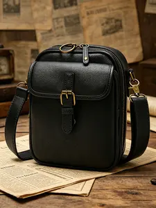 Women's Retro Black Faux Leather Crossbody Bag, Small Vintage Style Sling Purse with Buckle Flap & Multi-Pocket Design, Casual Shoulder Bag for Daily Use & Travel