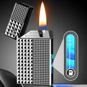 【 Men's Favorite 】 Latest Cool Intelligent Voice Activated Metal Kerosene Lighter, Multiple Ignition Methods, Smart Windproof Lighter for Outdoor Barbecue, Candles, Men's Gift (Liquid Free)