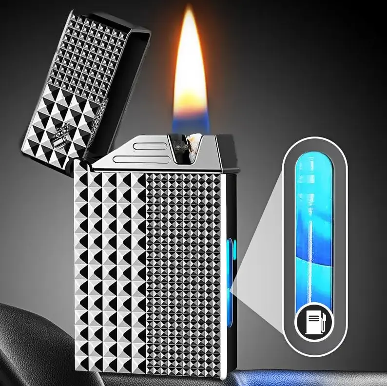 【 Men's Favorite 】 Latest Cool Intelligent Voice Activated Metal Kerosene Lighter, Multiple Ignition Methods, Smart Windproof Lighter for Outdoor Barbecue, Candles, Men's Gift (Liquid Free)