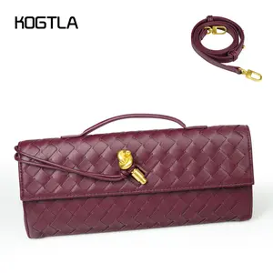 KOGTLA Woven Handbag for Women Fashion Evening Shoulder Bag PU Leather Handmade Clutch Purse Casual Crossbody Bags