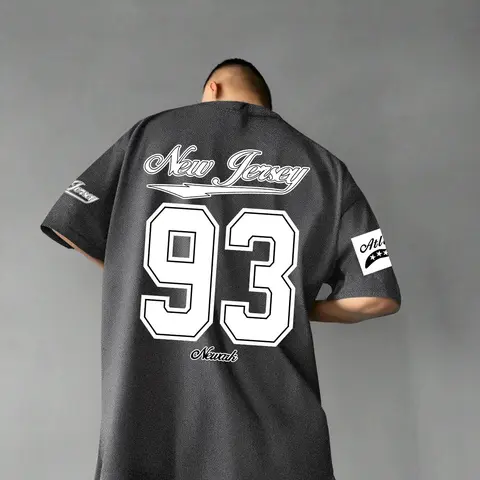 Men's Loose Letter & Figure Print Drop Shoulder Jersey Tee, Casual Short Sleeve Round Neck T-shirt for Summer, Summer Outfits 2024, Fashion Men's Streetwear Top for Daily Wear, Menswear