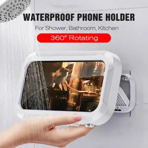 Waterproof Shower Smartphone Cellphone Holder Rotation Angle Adjustable Telescoping Wall Mount Phone Holder for Bathroom Kitchen Bracket Stand