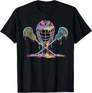 Lacrosse Drip Ice Cream Lax Helmet Sticks Sport Player T-Shirt - Crewneck Cotton Fabric Men Woman Young Boys Girl T-shirt