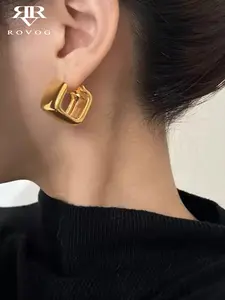Elegant Geometric Square Copper Ear Cuffs Earrings for Women, Casual Fashion Jewelry for Daily Wear, Perfect for Parties and Gatherings