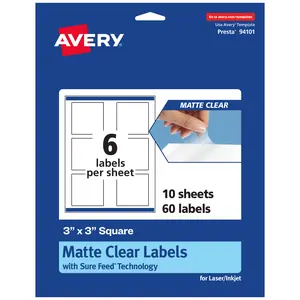 Avery Matte Clear Labels,  3" x 3" Square