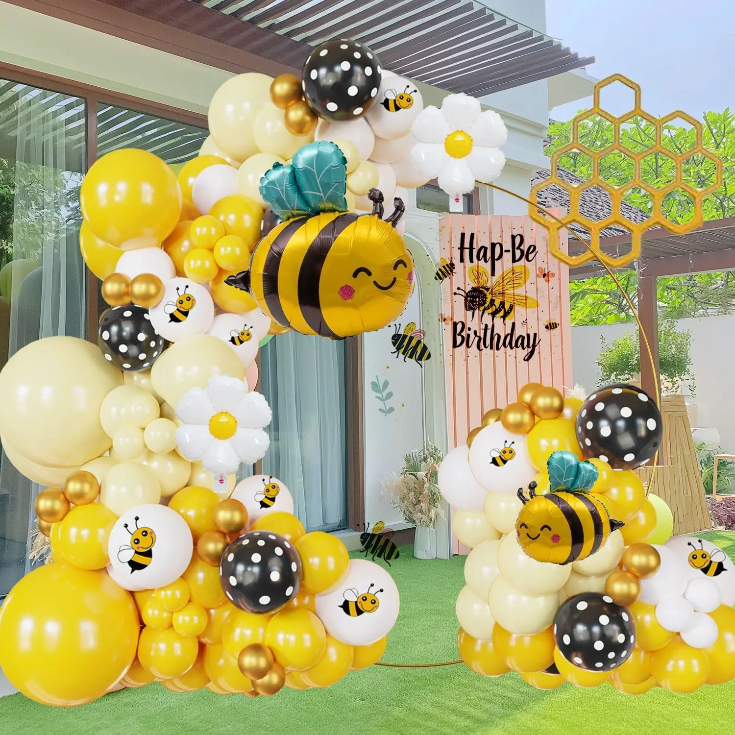 135PCS Bumble Bee Balloon Garland Kit – Yellow Black White Arch for Baby Shower, Gender Reveal, What Will It Bee, Bee Birthday Decor