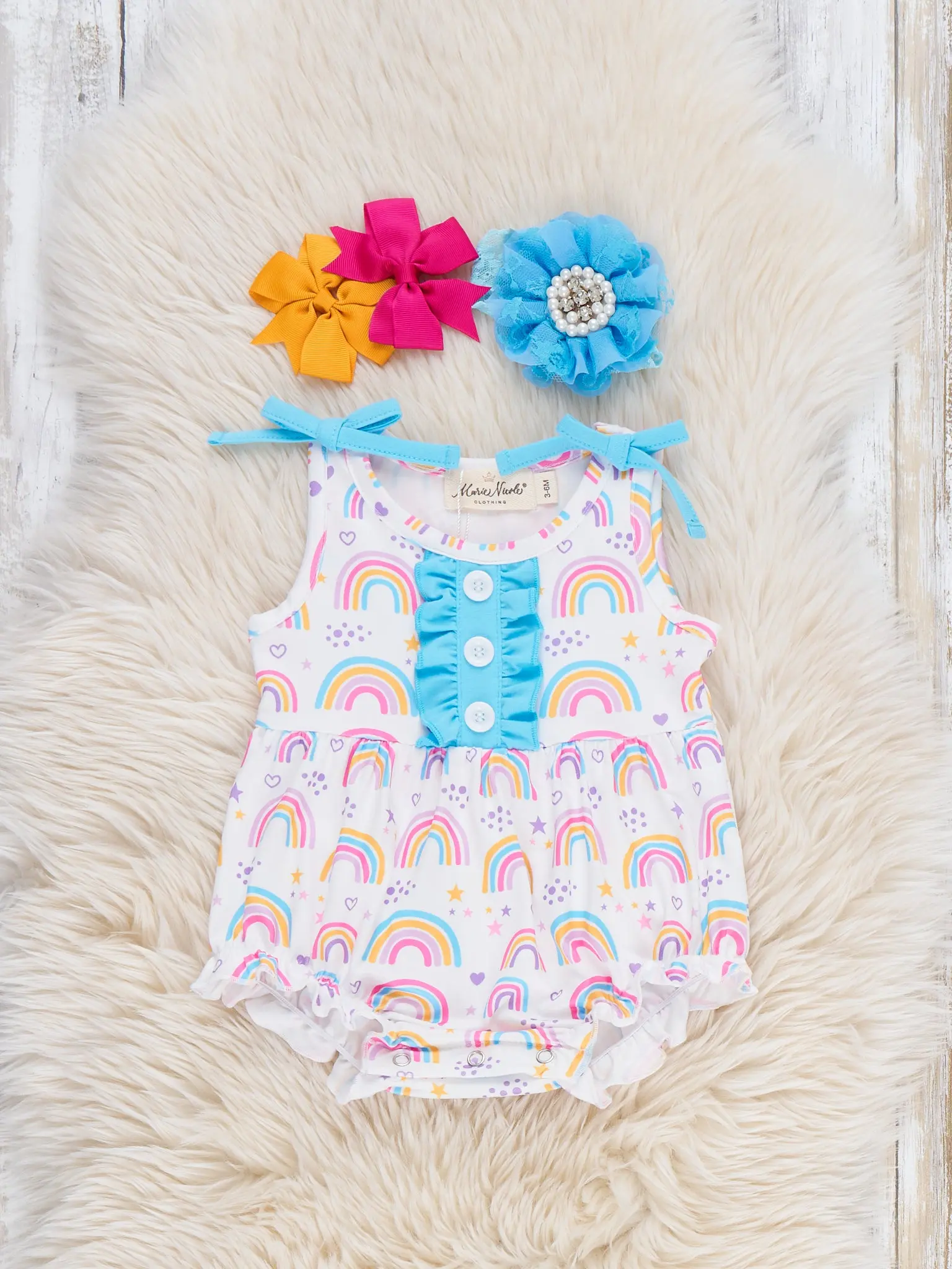 Rainbow Wishes Ruffle Bubble Romper