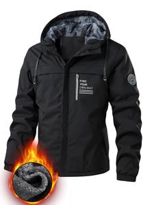 men's regular fit letter print pocket zipper sports jacket, casual long sleeve outerwear for fall & winter, men's sportswear for outdoor activities