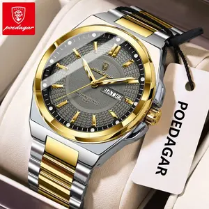 POEDAGAR Luxury Original Man Clock Date Luminous Waterproof Stainless Steel Men Wristwatch Business Fashion Quartz Men's Watches
