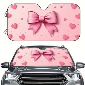 A Car Sunshade, Car Windshield Sunshade with a Pink Bow And Heart Design, Featuring a High-Definition Printed Sunshade That Blocks Sunlight, Suitable for Rvs And Sedans.
