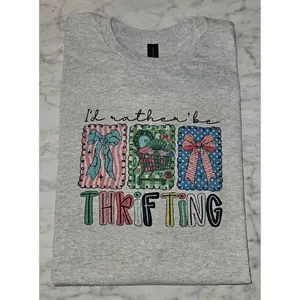 I would rather be thrifting shirt bows cute  humor trendy short sleeve tshirt grandma core grannycore