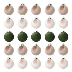 25 Pack Christmas Ball Ornaments, 3.15 Inch (8 cm) Flocked Plastic Balls Xmas Hanging Decorations for Xmas Tree Home Holiday Party Christmas Ornaments, Green/Blue Grey/Pink