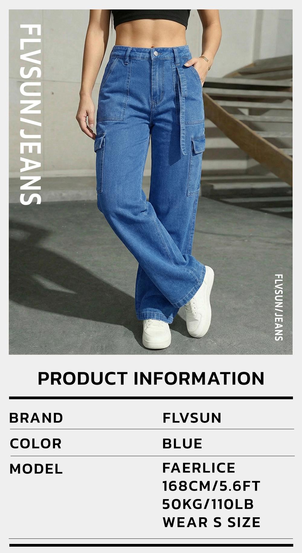 FLVSUN Women's Cargo Pants LOW Waisted Baggy Cargo Jeans Straight Leg Y2K Streetwear Trousers 6 Pockets for Women Teen Girl Womenswear Bottom Womenswear Bottom Denim Maternity Basic Minimalist