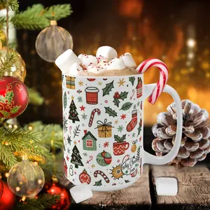 Christmas Ceramic Coffee Mug - 15oz, White, Sublimation Printing, Rounded Corners, C-Handle - Drinkware, Tea