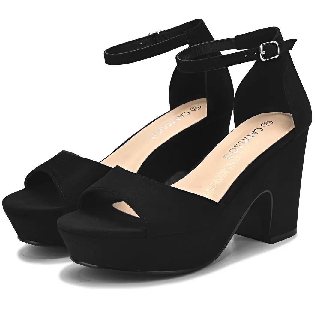 Women's high heeled velvet open toe ankle strap fashion thick high heeled high heeled shoes