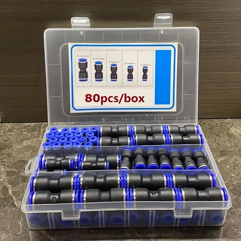 80pcs Quick Connect Air Hose Fittings Kit, Metal Push-To-Connect Pneumatic Connectors, Universal Thread, Leak-Resistant, Easy Installation, Hardware, Hose Adapter Set
