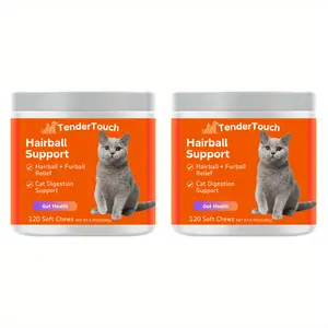 240 Chews - 2 Pack(2 x 180g/6.35oz) 360g/12.7oz - TenderTouch Cat Hairball Support Chews - Hairball Supoort Cat Treats, Supports Skin & Coat, Digestion, Cat Furball Support, Cat Vitamins & D-Biotin Supplements & Hairball , Supports Gut & Skin Health