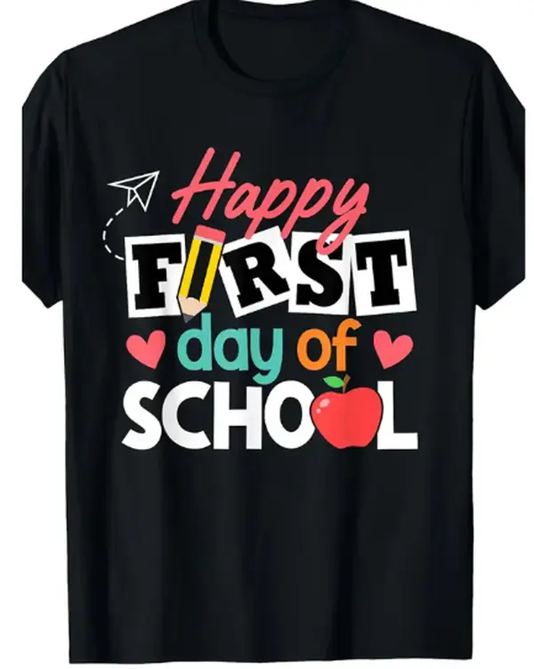 Summer Aesthetic Tee Viral Trending 100% Cotton Happy First Day of School T-Shirt Back to School Kids T-Shirt, Happy First Day of School Graphic Tee, Back to School Printed Top, Casual Trendy Streetwear Shirt for Boys & Girls,Men's