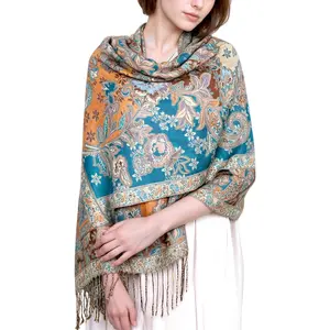 Elegant Paisley Floral Pashmina Shawl and Wrap - Boho Rave Scarf for Festival, Travel & Everyday Wear